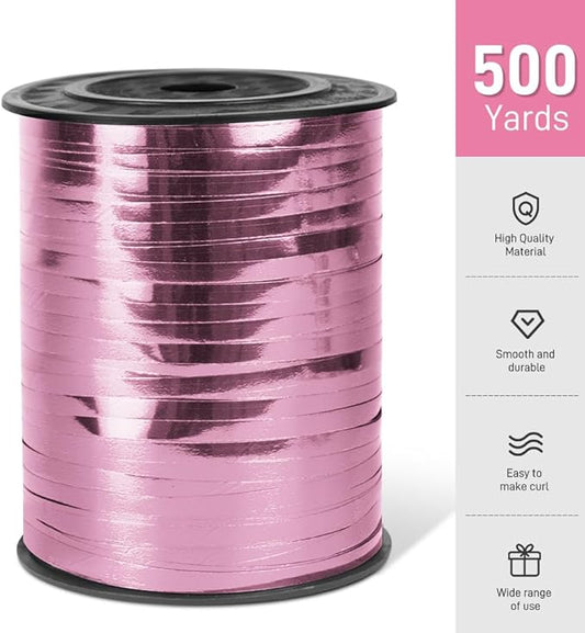 500 Yards Metallic Shiny Curling Ribbon with Spool, 1/5" Curly Ribbons - Perfect for Gift Wrapping, Florist Flowers, Birthday Party Decorations, and Balloon String Ribbon in Pink
