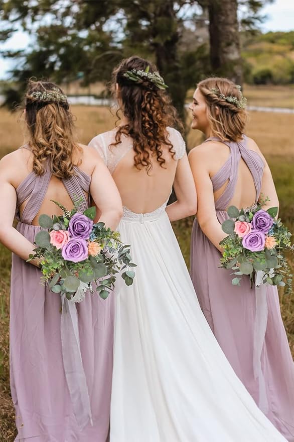 Artificial Rose Flower Lilac Flowers Lilac Roses Purple Rose Flowers Silk Flowers 12 pcs with Long Stem Silk Roses Bouquet for Wedding Bridal Shower Party Home Decoration