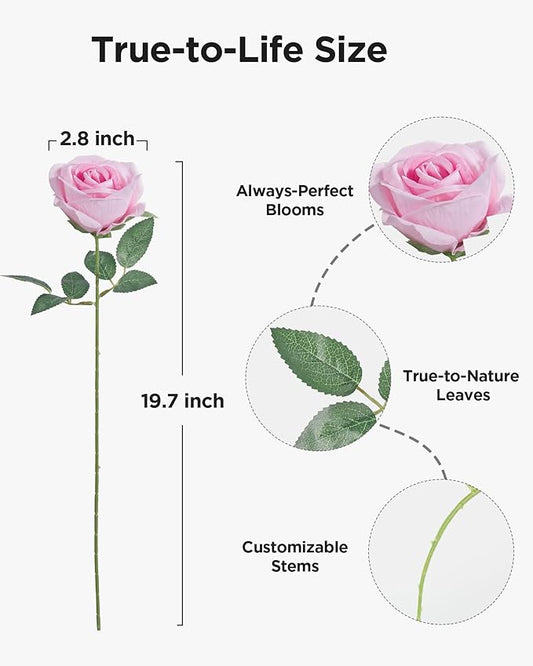 InnoGear 50 Pcs Pink Roses Artificial Flowers, Fake Velvet Silk Rose Bulk Faux Flower for Decoration DIY Wedding Centerpieces Proposal Bridal Bouquets Shower Party Home Floral Decor (50, Pink)