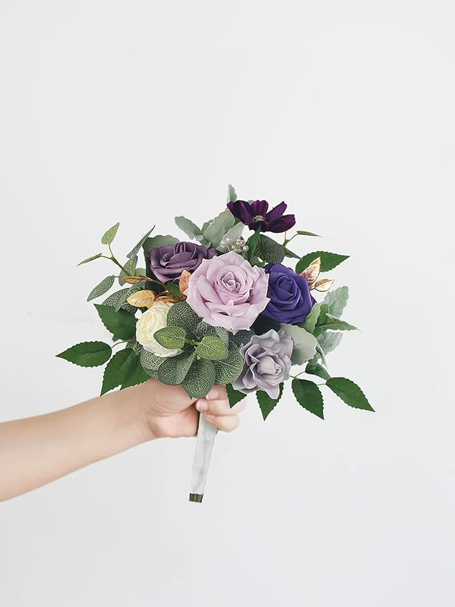 Rinlong 1Pc Purple Bridesmaids Bouquet Artificial Wedding Bouquets for Bridesmaid Silk Bouquet for Wedding Prom Homecoming
