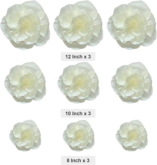 BRT Bearingshui Crepe Paper Flowers Decoration for Wall Total 9 Pcs, Artificial Flowers for Wedding Decor,Flower Backdrop Decor, Baby Bridal Shower Birthday Party, Beige 3D Wall Flowers Decor