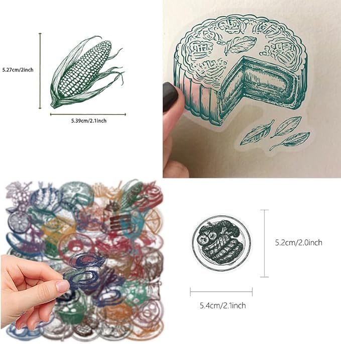 50PCS Food Stickers, Transparent PET Cartoon Line Art Decals of Cakes, Bread, Sushi, Fruits, Fries for Scrapbooking, Journaling, Water Bottles, Laptops, DIY Crafts & Gift Decor