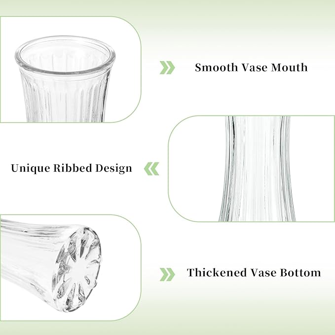 Glasseam Glass Vase for Home Decor: Clear Flower Vases for Living Room Kitchen Bathroom Wedding Table Centerpieces - 7.5" Tall Modern Vintage Decorations for Bouquet Pampas Grass Lego Flowers