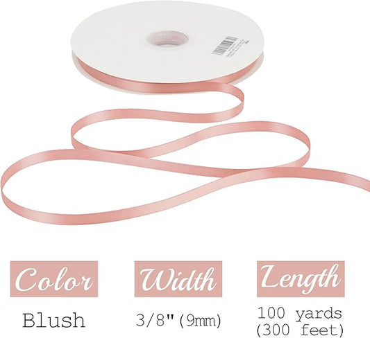MEEDEE Blush Satin Ribbon - 3/8 Inch Double Faced Satin Silk Ribbon for Gift Wrap, Crafts, Lei Making, Card Making - Peach & Coral, 100 Yards