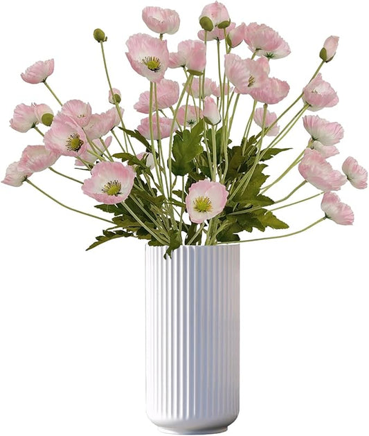 ATFL Pink Poppy Flowers Artificial for Wedding Decorations,12 Pcs Fake Faux Silk Poppies Bulk for Home Decor Table Centerpieces Floral Arrangement(23.5‘’, Pink)