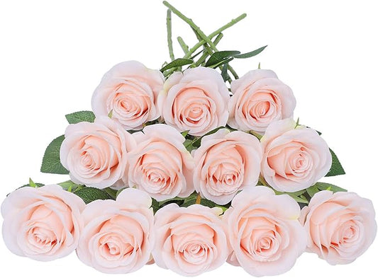 Artificial Rose Flower Artificial Flowers Flower with Long Stem Silk Roses Bouquet for Wedding Bridal Shower Party Home Decoration (Blush, 30 Pcs)