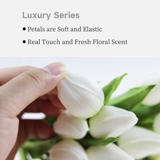Buart Artificial Tulip in Bulk for Home Kitchen Wedding Bridal Bouquet,Fake White Flowers for Valentine's Day Mother's Day Easter Table Centerpieces Decorations(Mini Size,Real-Touch,12pcs)