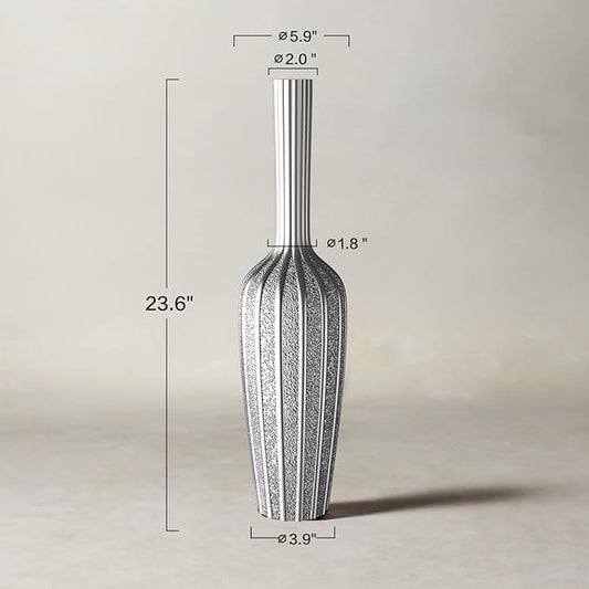 Elegant Silver Floor Vase - 23.62 Inch Tall Decorative Vase for Dried Flowers & Home Décor, Resin Tall Floor Vase, Silver Vases