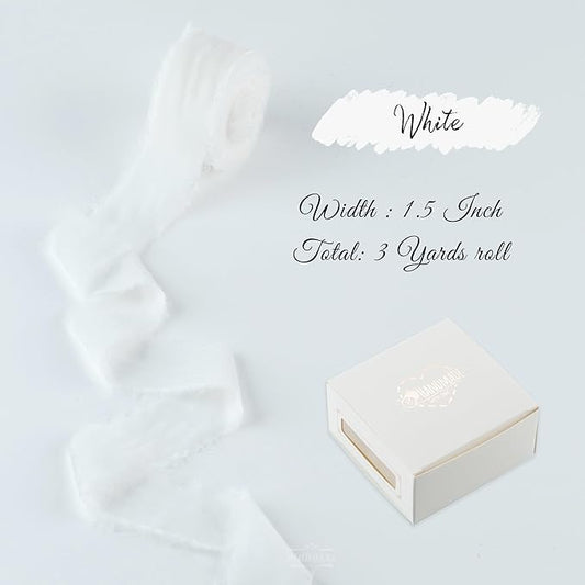White Velvet Ribbon 1.5 Inch Frayed Silk Velvet Ribbon Rustic White Christmas Velvet for Gift Raw Edge Boho Style for Wedding Invitation Bridal Bouquet -3yards
