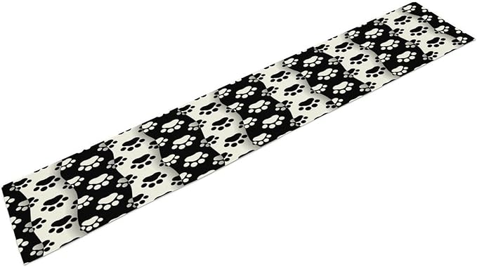 Dog Paw Table Runner,Kid Cute Animal Footprint Black White Theme Design Print Tablecloth Burlap for Hotel Indoors Outdoor Dining Room Kitchen Home Decor,W13X L60 in