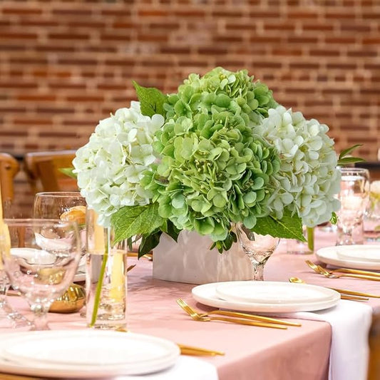 Light Green Artificial Hydrangeas, 4Pcs 20" Real Touch Silk Flowers,Lifelike Hydrangeas Stems Faux Flowers for Bouquet Table Centerpieces Indoor Spring Outdoor Home