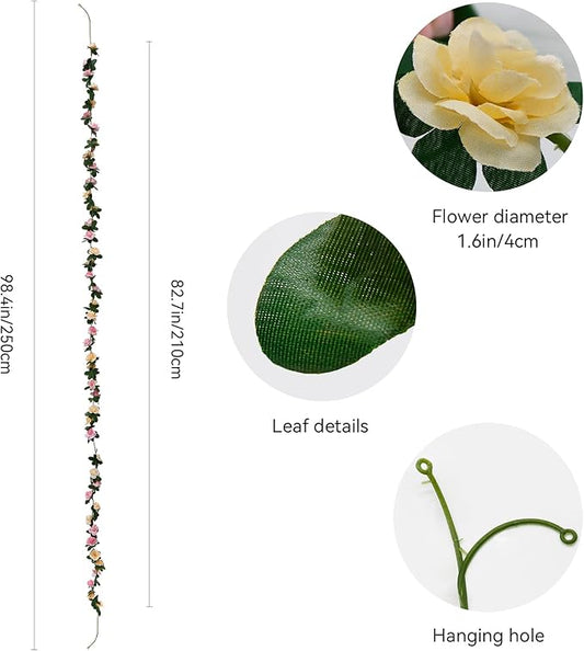 12 PCS 98.4 FT Artificial Flower Garland Rose Garland for Wedding Room Decor(12,Champagne)