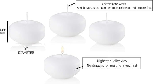 D'light Online 3 Inch Extra Large Floating Candles, 13 Hours Extended Burn Time Bulk Pack for Events for Weddings, Spa, Home Decor, Special Occasions and Holiday Decorations (Set of 54, White)