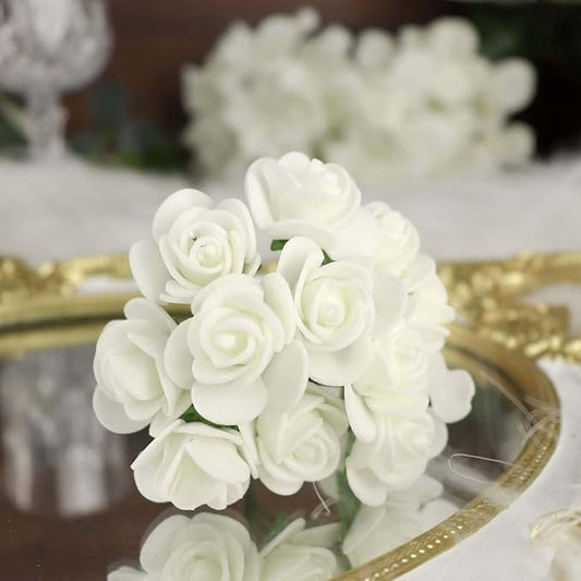 Efavormart 48 Roses | 4" Tall White Real Touch Artificial DIY Foam Rose Flowers with Stem, Craft Rose Buds