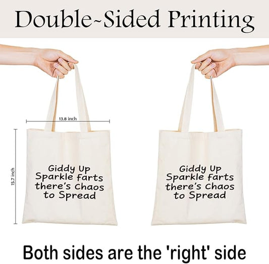 Funny Canvas Tote Bag, Cute Humor Gift for Women Friends, Reusable Shopping Grocery Bag for Work Beach Gym