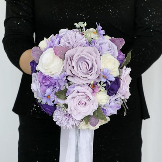 S_SSOY Wedding Bouquet Bride,Bride Bridal Bouquet Bridesmaid Artificial Flowers for Ceremony Anniversary Party Bridal Shower Decoration Wedding Bouquets (Lilac Purple)