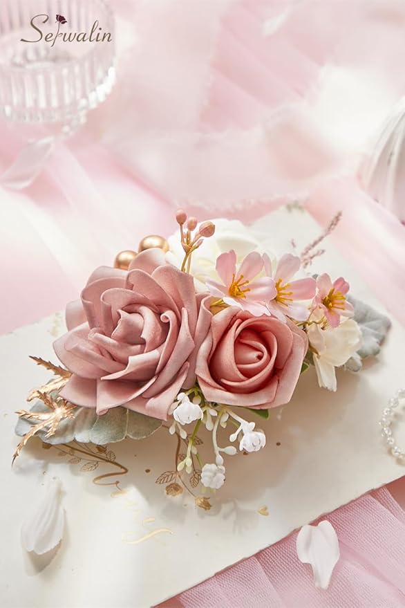 Serwalin Set of 2 Boutonniere for Men Corsage with Pins,Groom and Best Man Boutonnieres for Wedding Prom Ceremony Anniversary and Party (Pink&White)
