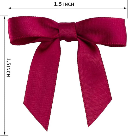 7Rainbows 50pcs Boutique 1.5" Burgundy Satin Ribbon Mini Bows for Craft Sewing Scrapbooking Wedding and Gift Wrapping