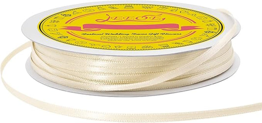 Double Face Cream Satin Thin Ribbon 1/8 inch X 100 Yards Polyester Cream Ribbon for Gift Wrapping Very Suitable for Weddings Party Hair Bow Invitation Decorations and More