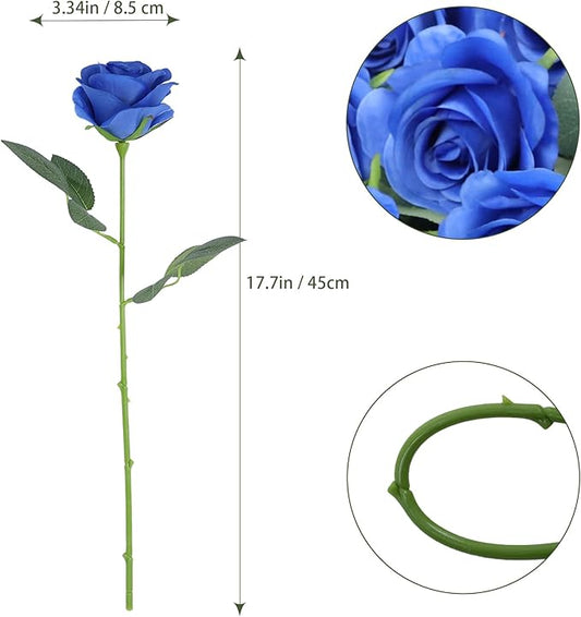 Artificial Rose Flower Artificial Flowers Flower with Long Stem Silk Roses Bouquet for Wedding Bridal Shower Party Home Decoration (Royal Blue, 12 Pcs)