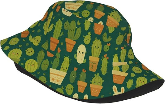 Cute Potted Cactus Bucket Hat Novelty Sun Hats Trendy Fisherman Cap for Men and Women