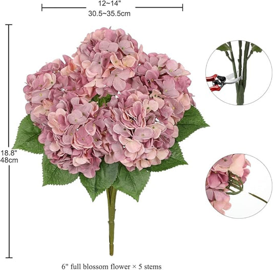 Hollyone Pink Purple Hydrangea Artificial Flowers Large Artificial Hydrangeas Silk Flowers for Home Decor Indoor Wedding Flowers Bouquets Faux Flowers Kitchen Centerpiece Table Decorations