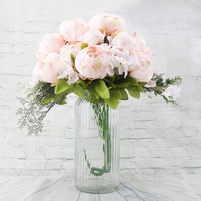 Flojery Silk Peony Bouquet Vintage Artificial Peonies Flower for Home Wedding Party Decor (1pcs, Peach Pink)
