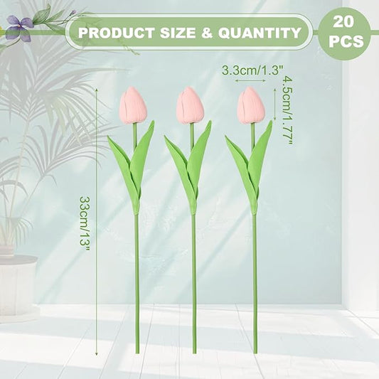 uxcell 20pcs Tulips Artificial Flowers, Faux Flowers Silk Fake Tulip Stems Real Touch for Wedding Bouquet Centerpiece Table Party Decoration(Candy Pink)