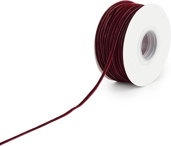 MAYREEL 1/8 Inch Burgundy Velvet Ribbon Thin Maroon Vintage Ribbon for Wedding Invitations Crafts Gift Wrapping Party Favor Boxes 50 Yards