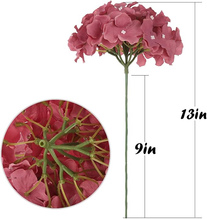 Flojery Silk Hydrangea Heads Artificial Flowers Heads with Stems for Home Wedding Decor,Pack of 10 (Mauve)