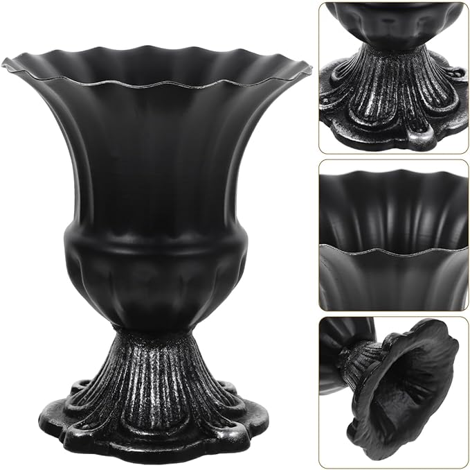 HOMSFOU Vintage Iron Trumpet Vase, Rustic Flower Holder for Centerpieces, Black Metal Floral Container for Home Decor