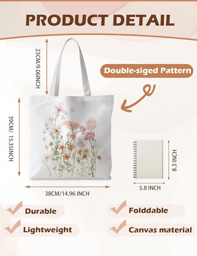 Floral Tote Bag, Floral Bag for Women, Reusable Grocery Bags Shopping Bags