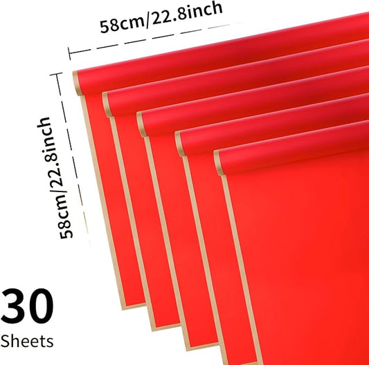 Bupduq 30 Sheets Red Gold Edge Flower Bouquet Wrapping Paper,Florist Supplies Waterproof Floral Bouquet Wrapping Paper Bouquet Accessorie,Flower Shop Packaging Pape for DIY Gift Wedding Birthday