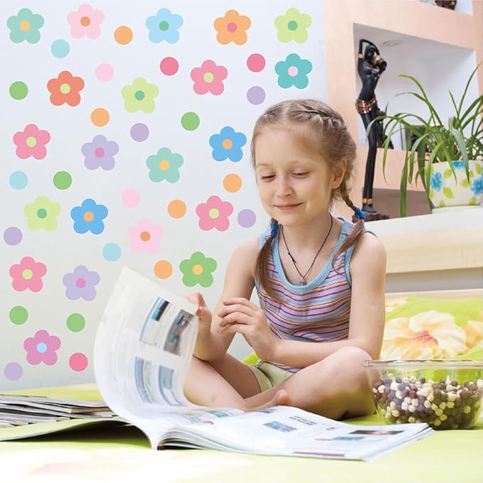 Daisy Flowers Wall Stickers – 180 Pcs Peel & Stick Removable Waterproof Vinyl Floral Decals for Bedroom, Nursery & Cozy Corners | A Simple Peel Turns Walls into a Spring Bloom Retreat (Colorful)