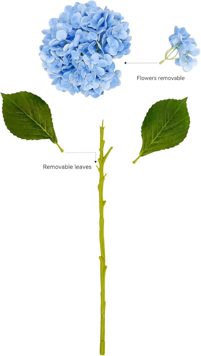 Large Hydrangea Artificial Flowers 19.3", 6 Pcs Latex Real Touch Faux Hydrangea with Stems, Fake Flowers for Table Centerpieces Arrangements Wedding Bouquets (Light Blue)