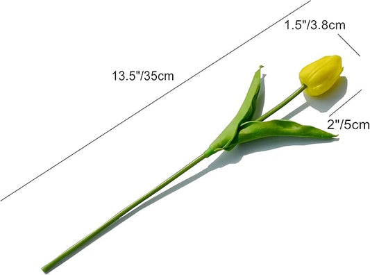 Mandy's Artificial Tulips 20 Stems Yellow PU Faux Flowers for Thanksgiving and Christmas Decorations Wedding Home Decor 13.5 Inch