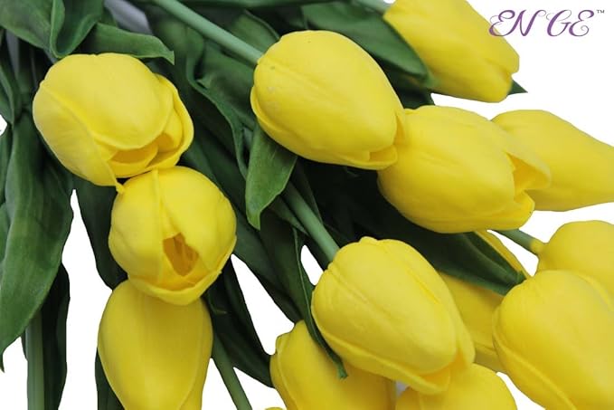 10-Heads Artificial Flowers Home Decor Mini Tulip Real Touch Tulips Wedding Bouquets for Bride (Yellow)
