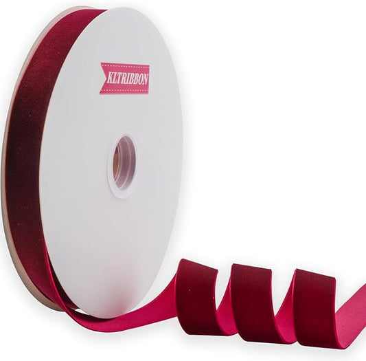 Nylon Velvet Ribbon Single Faced,1 Inch X 25Yards Spool (Hot Red)