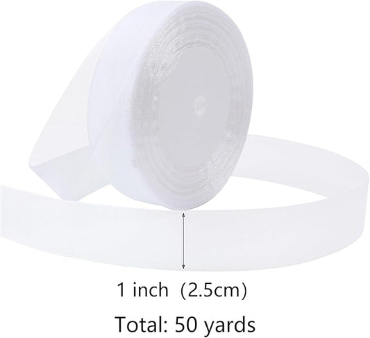 White Ribbon for Gift Wrapping 1 inch Sheer Organza Ribbon for Flower Bouquet Tulle Thin Chiffon Ribbons for Wedding Invitations Presents Decorations Crafts 50 Yards
