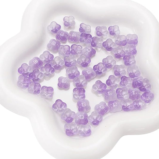 100PCS Glass Flower Beads for Jewelry Making 4 Petal Flower Bead Caps Gradient Cute Floral Beads Aesthetic Charms for Necklace Bracelets Earrings DIY Craft Home Decoration-Purple