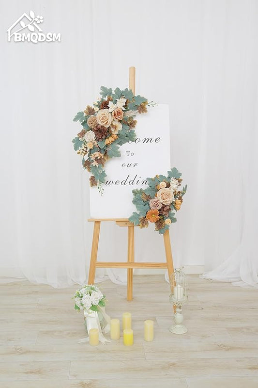 Wedding Welcome Signs Floral(Pack of 2),Wedding Arch Flowers for Wedding Decorations and Reception Backdrop Decoration(New Coffee)