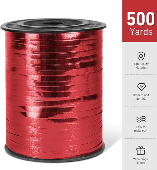 500 Yards Metallic Shiny Curling Ribbon with Spool, 1/5" Curly Ribbons - Perfect for Gift Wrapping, Florist Flowers, Birthday Party Decorations, and Balloon String Ribbon in Red