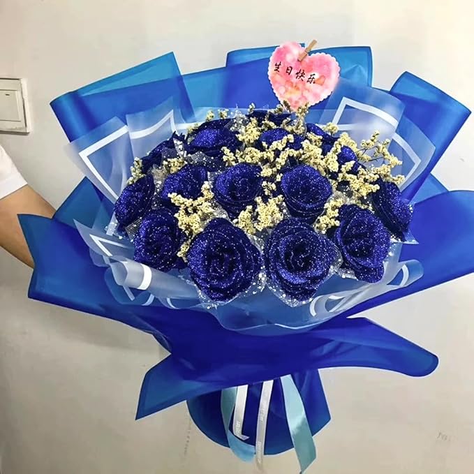 WRAPAHOLIC 20 Sheets Flower Wrapping Paper - 22.4 x 22.4 inch Royal Blue Border Water-Resistant Floral Bouquet Wrapping Paper, Florist Supplies Packaging Paper for Wedding Birthday Gift DIY