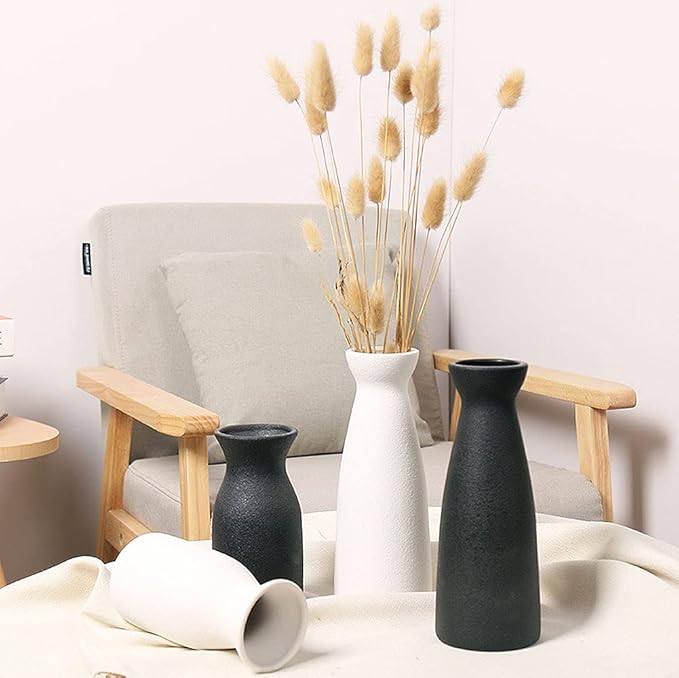 WHJY 8 inch Nordic White Minimalist Matte Handmade Ceramic Vases, Japanese Zen Stoneware Flowerware, Floral Decorations, for Living Room, Study, Bedroom, Balcony, Bar - Tall White