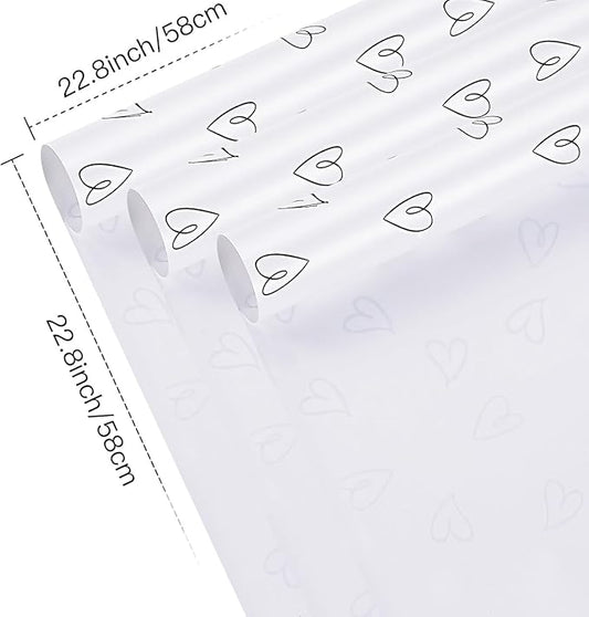 LeZakaa 20 Sheets Valentine Flower Wrapping Paper, White with Black Heart Pattern Waterproof Floral Bouquet Paper, for Valentines, Mothers Day, Party, Romantic Birthday, Wedding, Anniversary