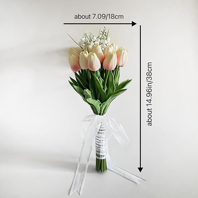 Artificial Floral Tulip Bouquet 20pcs Artificial Tulip Flowers,Bridesmaid Bouquet with Wedding Ceremony Festivals Anniversary Bridal Rehearsal Party Bar Table Decor (Light Pink)