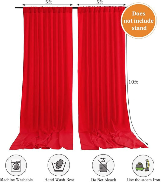 10 x 10 Feet Red Backdrop Curtain for Partie, Background Curtains for Photoshoot, Birthday, Wedding, Halloween, Thanksgiving, Christmas, New Year Party Decorations 5Ft x 10Ft, 2 Panels