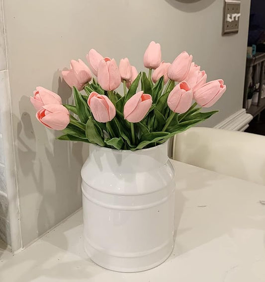 DEEMEI Tulips Artificial Flowers 20 Pcs Pink Fake Tulip Stems Real Touch PU Tulips for Easter Spring Wedding Bouquet Home Centerpiece Floral Arrangement Table Décor