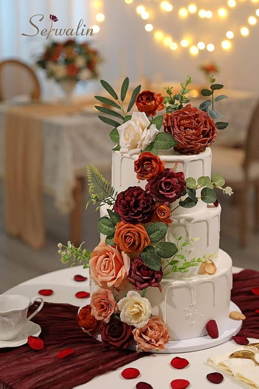 Serwalin 2PC Artificial Flowers Orange Marigold Flowers Fall Flowers Fake Wedding Flowers Cake Flowers for DIY Wedding Bouquets Bridal Shower Centerpieces Floral Arrangements Decor
