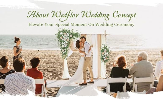 Wedding Arch Flowers with Drapes Kit (Pack of 5) - 2pcs Artificial Champagne Deluxe Swag with 3pcs Hanging Sheer Drapes for Wedding Ceremony Arbor Reception Backdrop Rose Floral Decoration